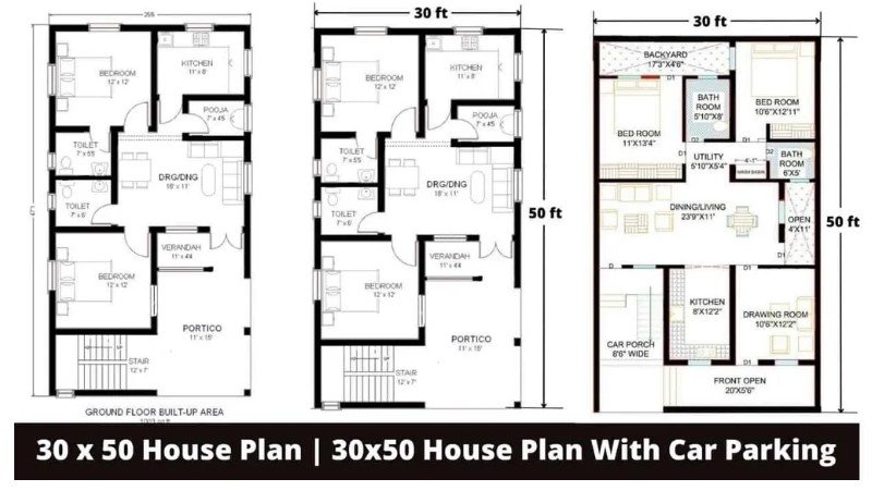 30×50 House Plan With Car Parking